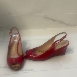 Stuart Weitzman Red Peep-Toe Wedge Sandals